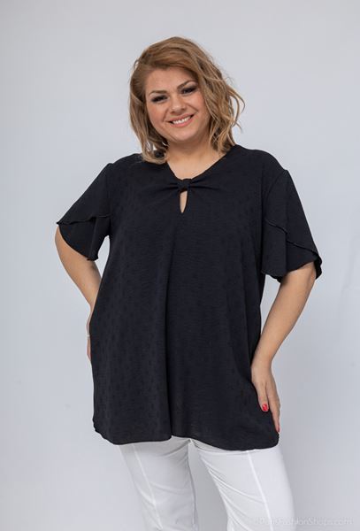 Picture of CURVY GIRL KEYHOLE NECKLINE BLOUSE IN LINEN LIKE FABRIC